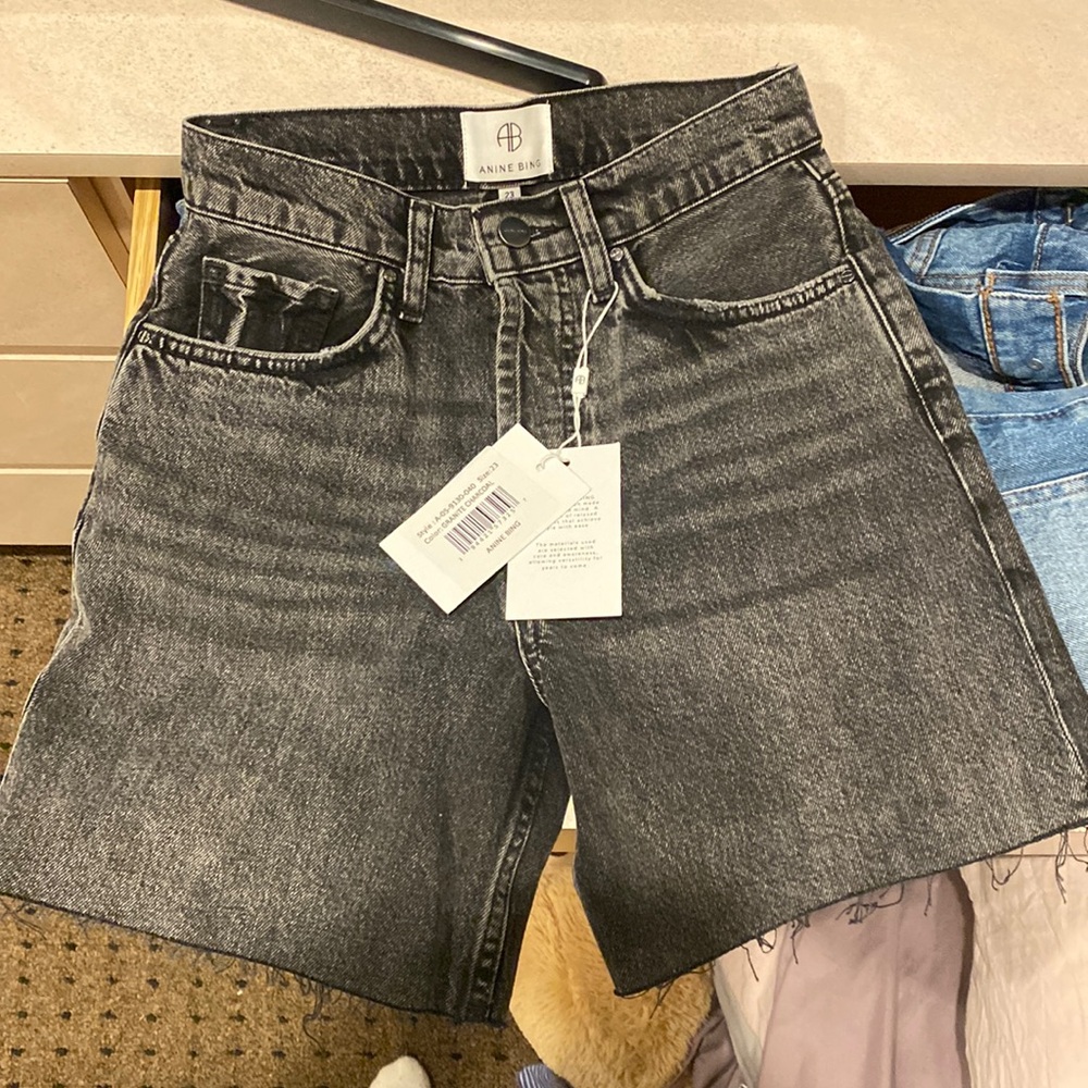 Anine Bing Black Denim Shorts